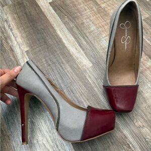 Vintage Jessica Simpson Burgundy and Gray Pumps
